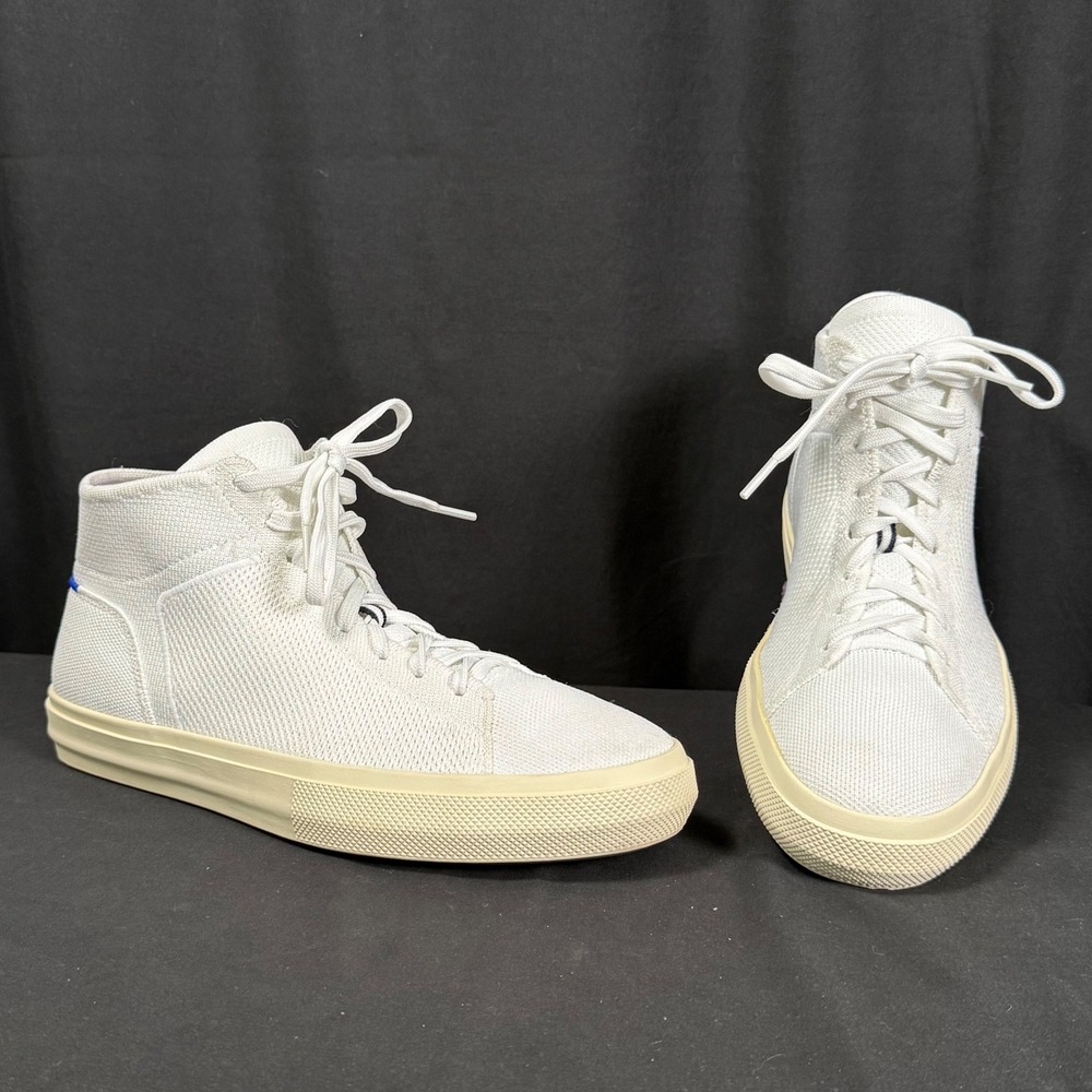 Rothys The High Top Sneaker Bright White Sustainable Knit Lace Up Shoes Men 11.5